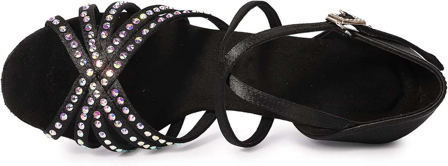 Rhinestone Ballroom Dance Shoes Women Latin Salsa Dancing Shoes Practice Dance Heels ZB06