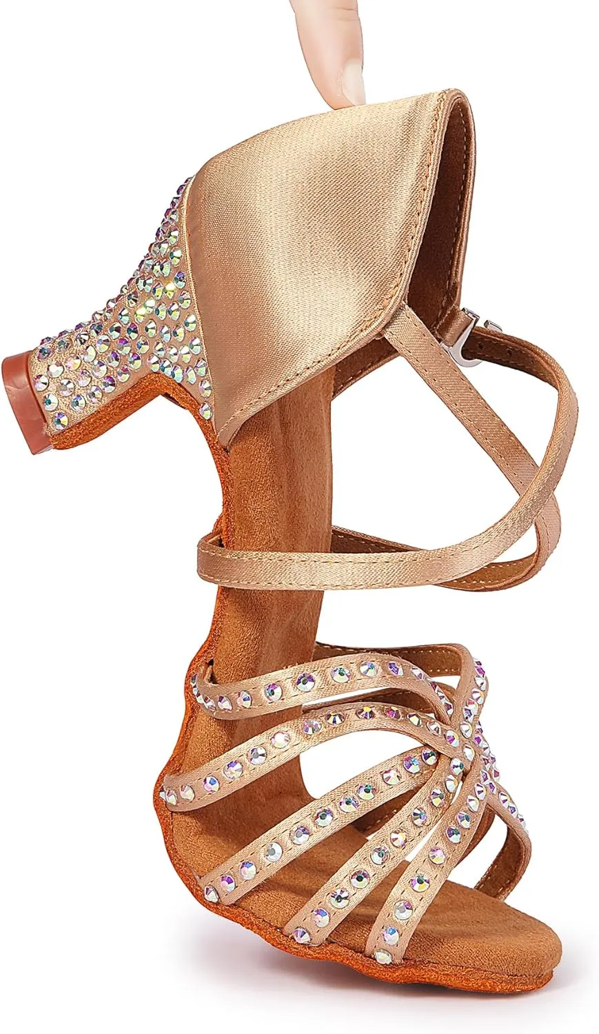 Rhinestone Ballroom Dance Shoes Women Latin Salsa Dancing Shoes Practice Dance Heels ZB06