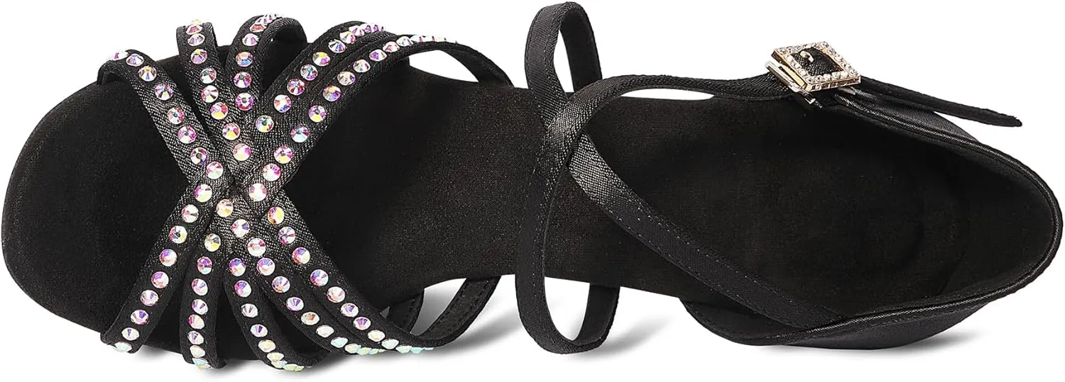 Rhinestone Ballroom Dance Shoes Women Latin Salsa Dancing Shoes Practice Dance Heels ZB06
