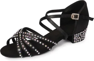 Rhinestone Ballroom Dance Shoes Women Latin Salsa Dancing Shoes Practice Dance Heels ZB06
