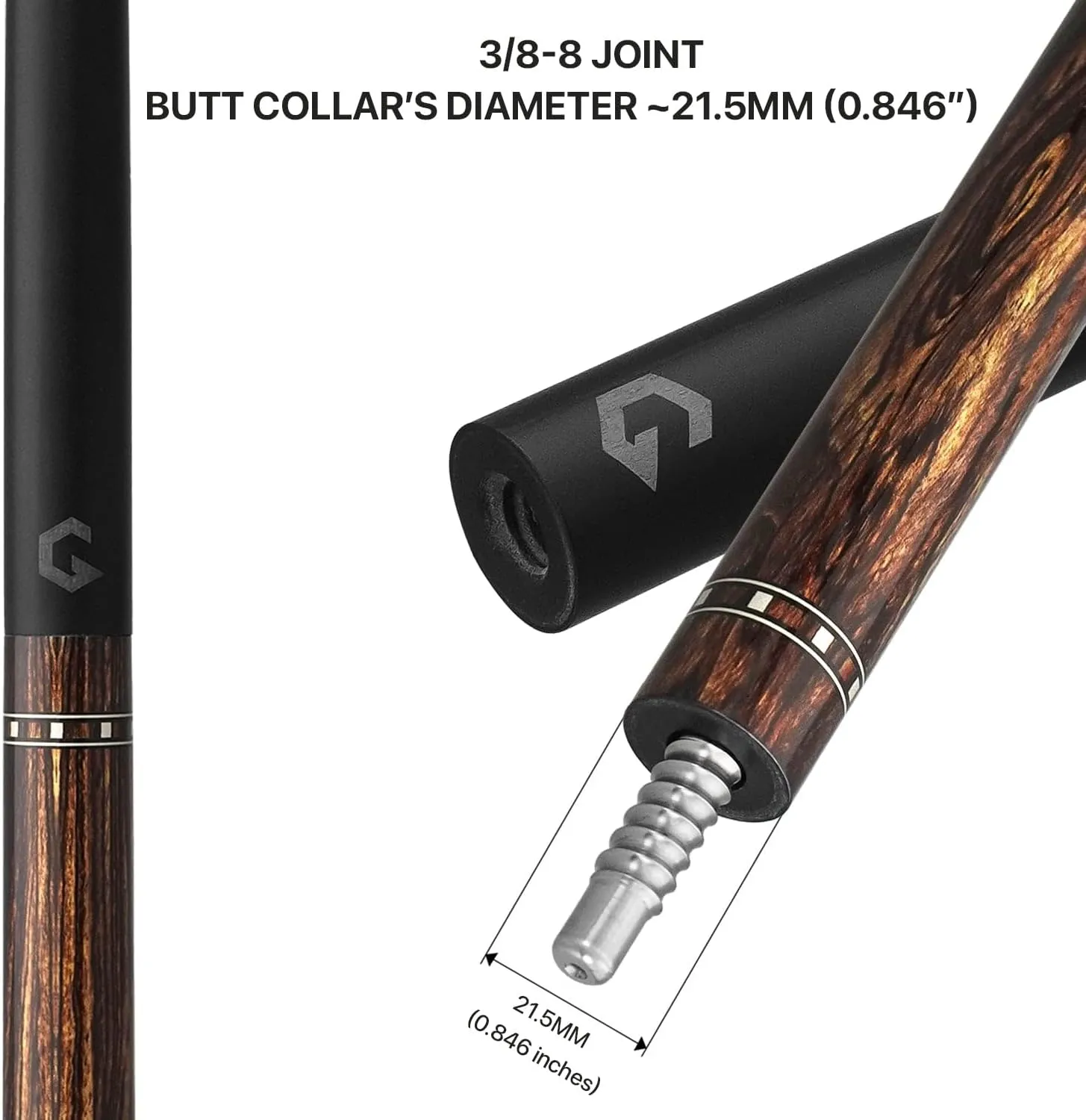 RHINO G-w Series Pool Cue - Amboyna, Bocote, Ebony, Snakewood, Thuya - 3/8-8 Joint - 12.5 mm Tip Diameter