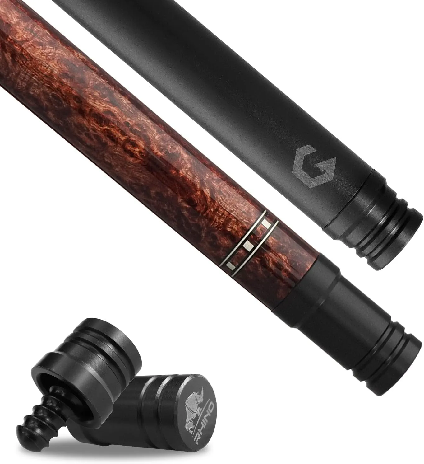 RHINO G-w Series Pool Cue - Amboyna, Bocote, Ebony, Snakewood, Thuya - 3/8-8 Joint - 12.5 mm Tip Diameter