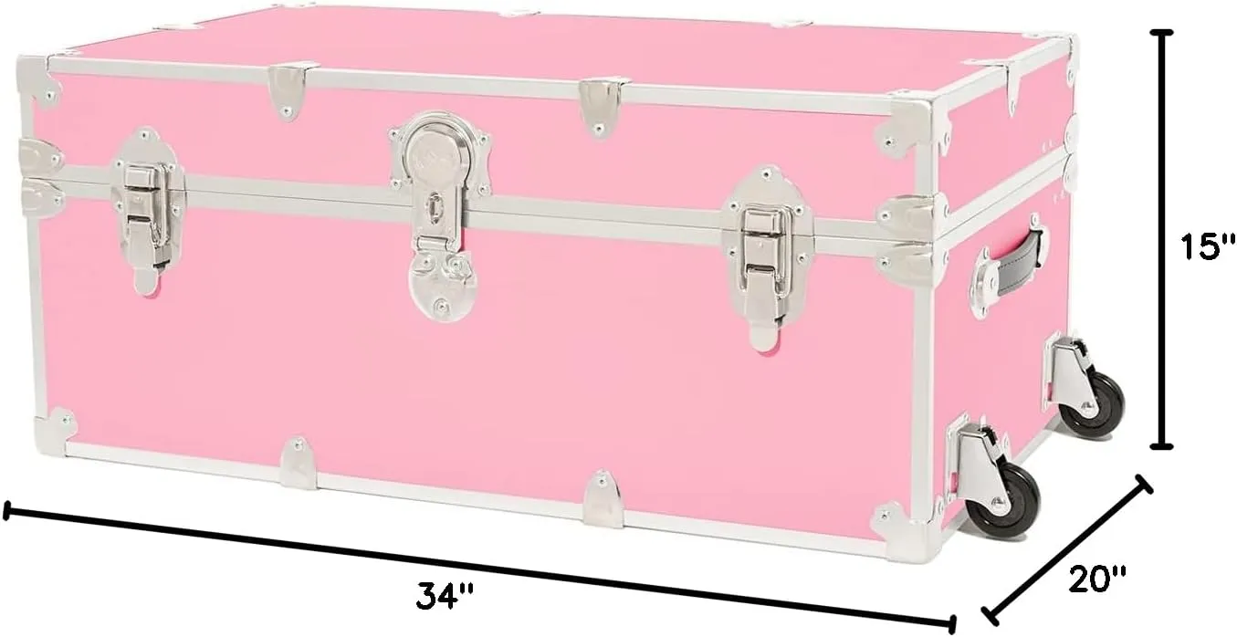 Rhino Trunk & Case XL Leather Embossed Vinyl Trunk with Removable Wheels, Summer Camp, College, Storage 34"x20"x15" (Pink)
