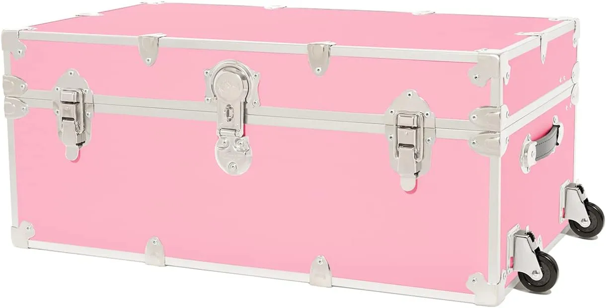 Rhino Trunk & Case XL Leather Embossed Vinyl Trunk with Removable Wheels, Summer Camp, College, Storage 34"x20"x15" (Pink)
