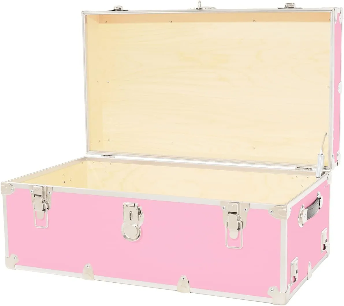 Rhino Trunk & Case XL Leather Embossed Vinyl Trunk with Removable Wheels, Summer Camp, College, Storage 34"x20"x15" (Pink)