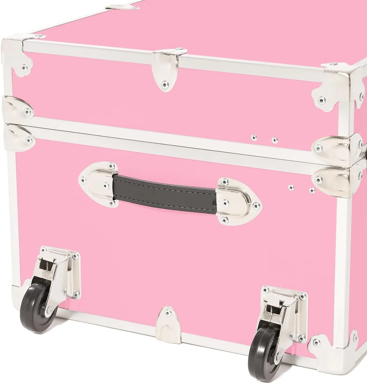Rhino Trunk & Case XL Leather Embossed Vinyl Trunk with Removable Wheels, Summer Camp, College, Storage 34"x20"x15" (Pink)
