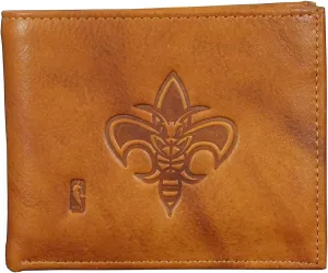 Rico New Orleans Hornets Throwback Logo - Brown Leather Embossed Bifold Passcase Wallet