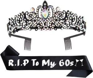 RIP to My 60s Birthday Sash and Tiara for Women 60th Birthday Decorations Happy Birthday Party Favor Supplies Gifts