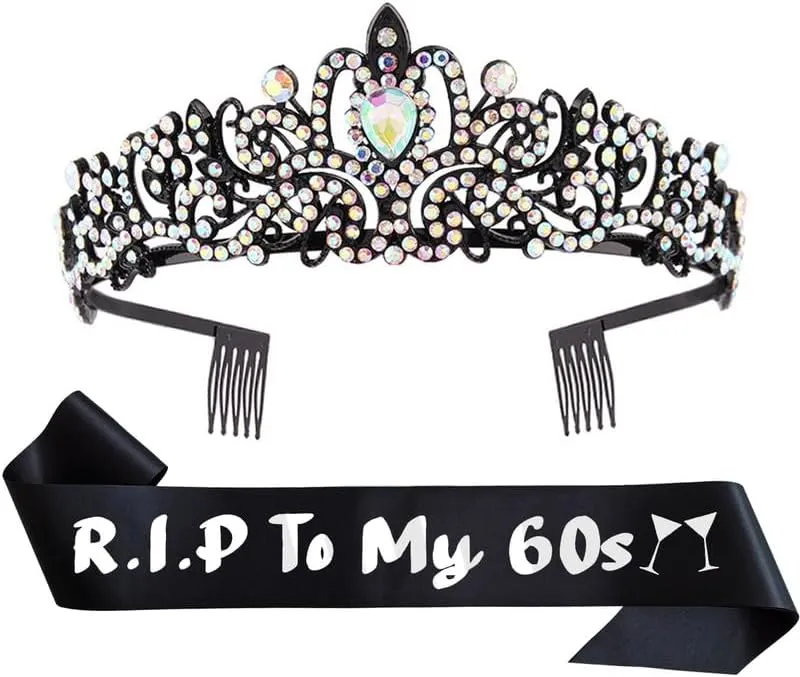 RIP to My 60s Birthday Sash and Tiara for Women 60th Birthday Decorations Happy Birthday Party Favor Supplies Gifts