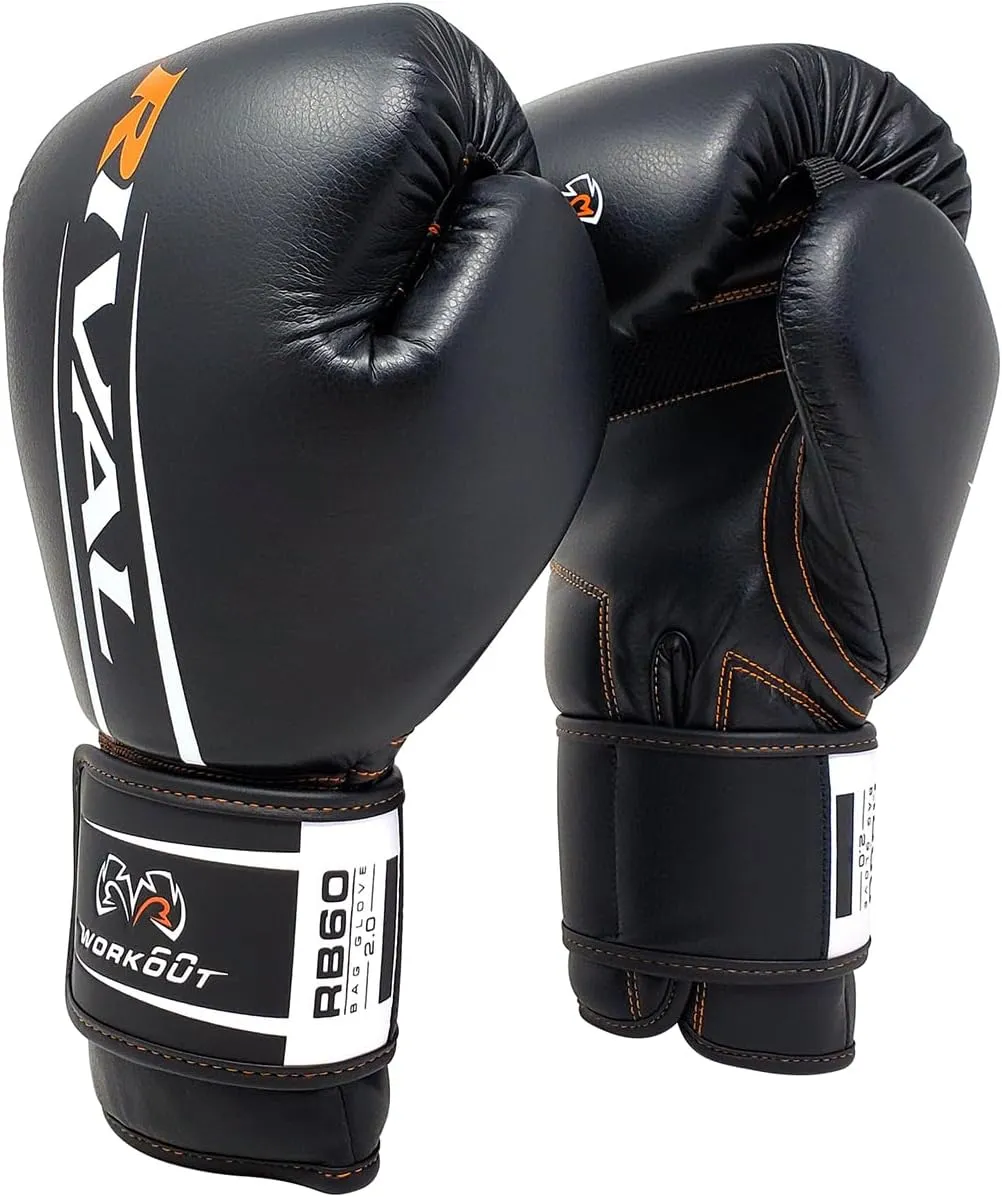 RIVAL Boxing RB60 2.0 Workout Bag Gloves, Hook and Loop Closure - Breathable Mesh Palm, Soft Inner Lining, and Pre-Formed Pro Fit