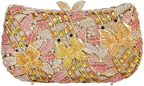 RomanticDesign Women Flower Butterfly Evening Bag Sparkly Rhinestone Bride Clutch Purse Party Prom Banquet Handbag
