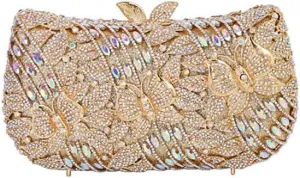 RomanticDesign Women Flower Butterfly Evening Bag Sparkly Rhinestone Bride Clutch Purse Party Prom Banquet Handbag