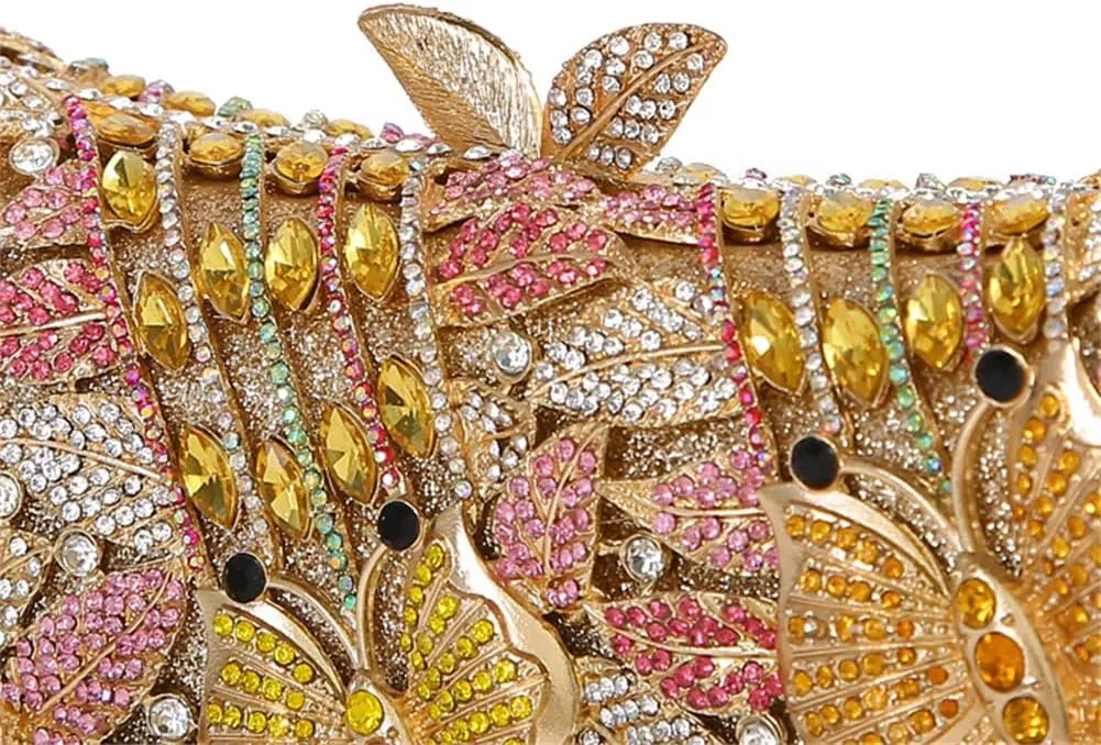 RomanticDesign Women Flower Butterfly Evening Bag Sparkly Rhinestone Bride Clutch Purse Party Prom Banquet Handbag