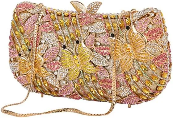 RomanticDesign Women Flower Butterfly Evening Bag Sparkly Rhinestone Bride Clutch Purse Party Prom Banquet Handbag