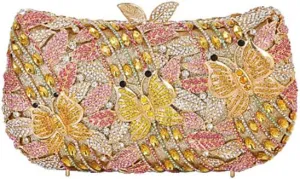 RomanticDesign Women Flower Butterfly Evening Bag Sparkly Rhinestone Bride Clutch Purse Party Prom Banquet Handbag