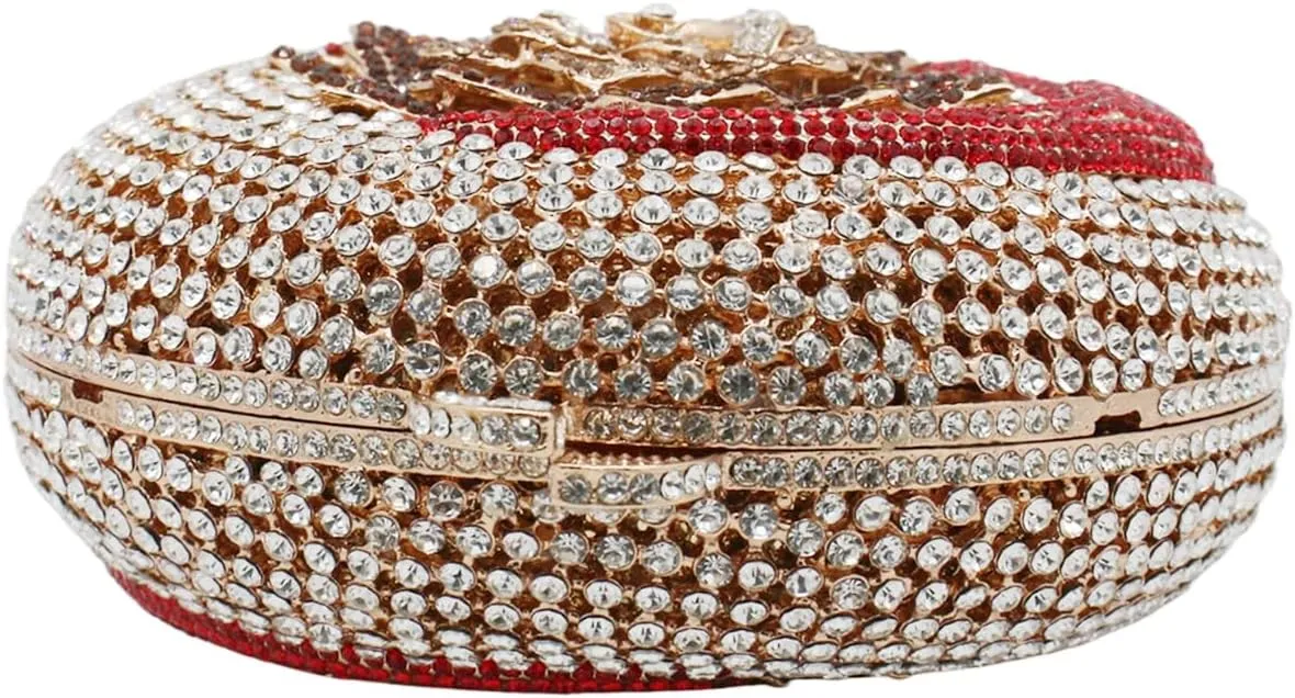 RomanticDesign Women Moon Flower Evening Bag Round Luxury Sparkly Rhinestone Bride Clutch Handbag Party Prom Banquet Purse