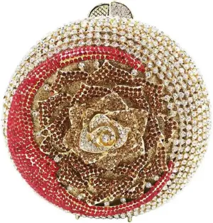 RomanticDesign Women Moon Flower Evening Bag Round Luxury Sparkly Rhinestone Bride Clutch Handbag Party Prom Banquet Purse