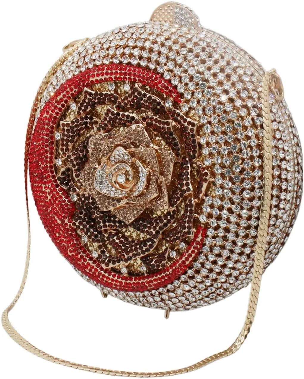 RomanticDesign Women Moon Flower Evening Bag Round Luxury Sparkly Rhinestone Bride Clutch Handbag Party Prom Banquet Purse
