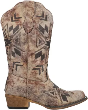 ROPER Womens Riley Aztec Embroidered Snip Toe Casual Boots Mid Calf Low Heel 1-2" - Brown