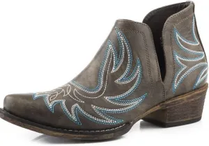 ROPER Womens Riley Shorty Embroidered Snip Toe Casual Boots Ankle Low Heel 1-2" - Black