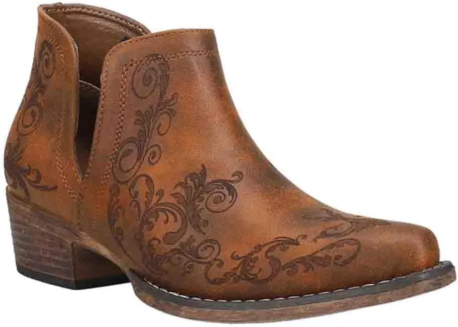 ROPER Womens Riley Shorty Embroidered Snip Toe Casual Boots Ankle Low Heel 1-2" - Black