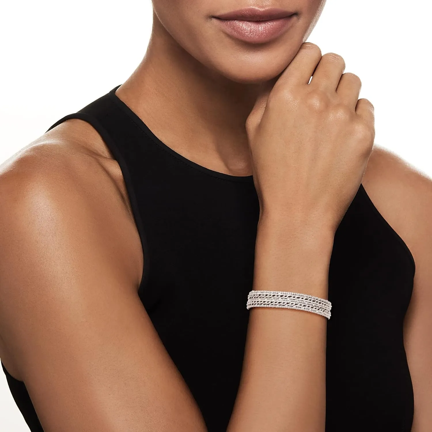 Ross-Simons Italian Sterling Silver Popcorn-Chain and Curb-Link Bracelet