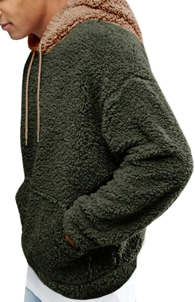 Runcati Mens Fuzzy Sherpa Pullover Hoodie Sweatshirts Long Sleeve Sport Front Pocket Military Fall Outwear Winter Hooded