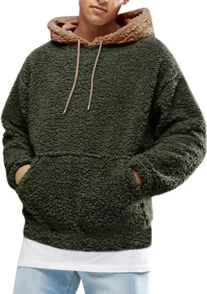 Runcati Mens Fuzzy Sherpa Pullover Hoodie Sweatshirts Long Sleeve Sport Front Pocket Military Fall Outwear Winter Hooded