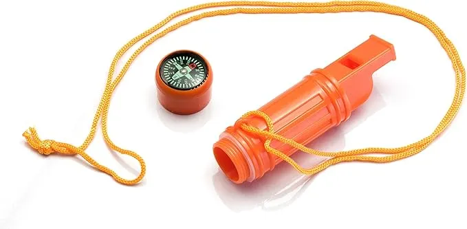 SE 5-in-1 Orange Survival Whistle with Compass, Signaling Mirror, Lanyard, and Fire Starter - 112dB, 4.5-Inch Length - Ideal for Hiking, Camping, Emergencies - CCH5-1