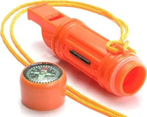 SE 5-in-1 Orange Survival Whistle with Compass, Signaling Mirror, Lanyard, and Fire Starter - 112dB, 4.5-Inch Length - Ideal for Hiking, Camping, Emergencies - CCH5-1