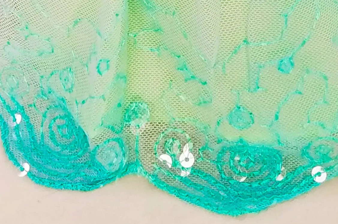 Sequined Blue and Green Barbie Dress with Silver Trim