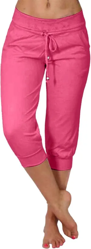 SHAOBGE Summer Pants for Women 2024 Summer New Casual Cropped Elastic Pants for Women Fashion Trendy Pants for