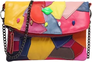 Sheepskin Patchwork bag, Multicolour Patchwork Shoulder Bag, Crossbody Shoulder Bag, Sheepskin Hobo Bag