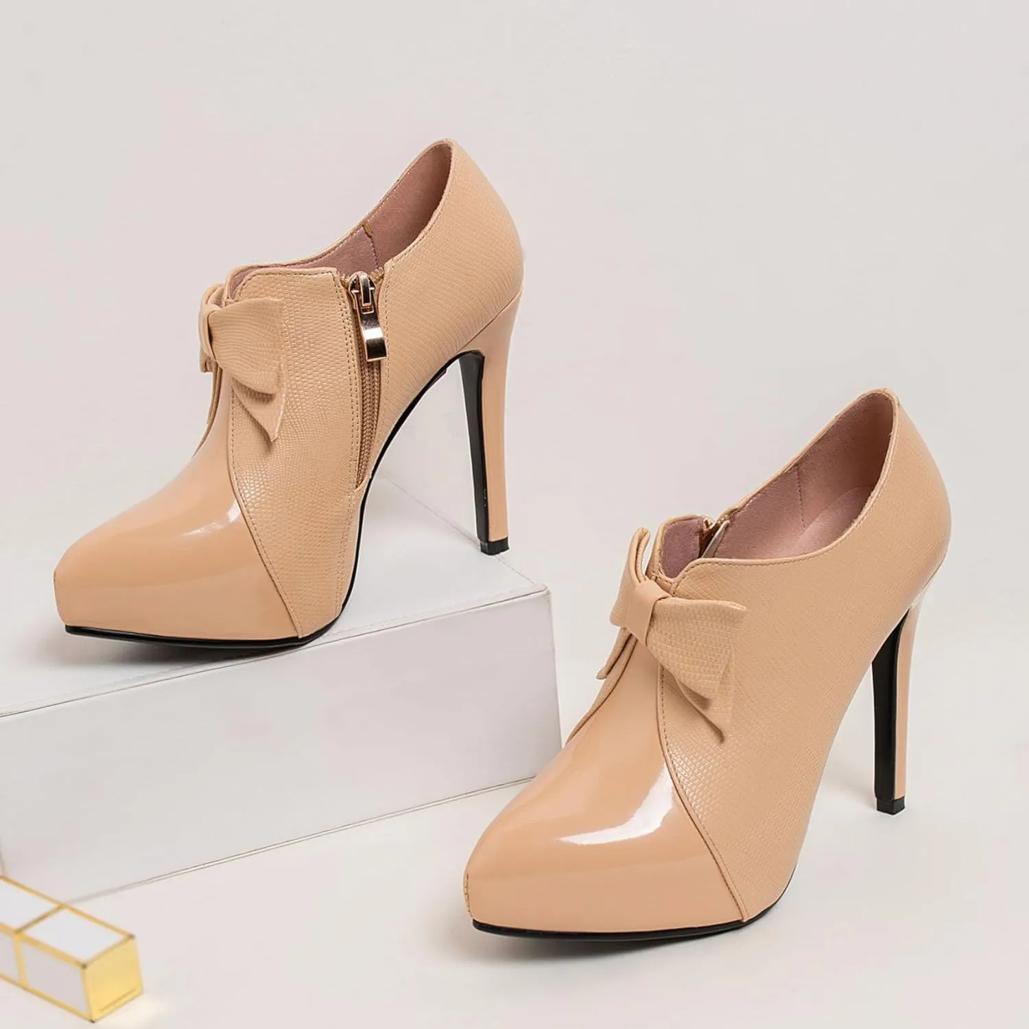 SHEMEE Women's Platform Stiletto High Heel Ankle Booties Thin Heels Pumps Side Zip Short Boots Shoes