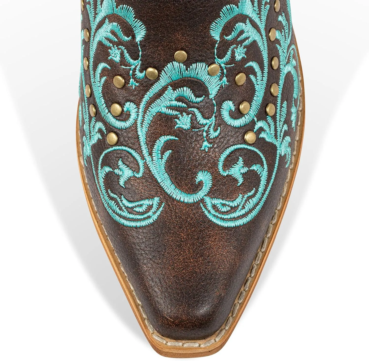 SheSole Women's Cowboy Boots Fashion Floral Embroidered Studed Style Wide Calf Cowgirl Boot Snip Toe