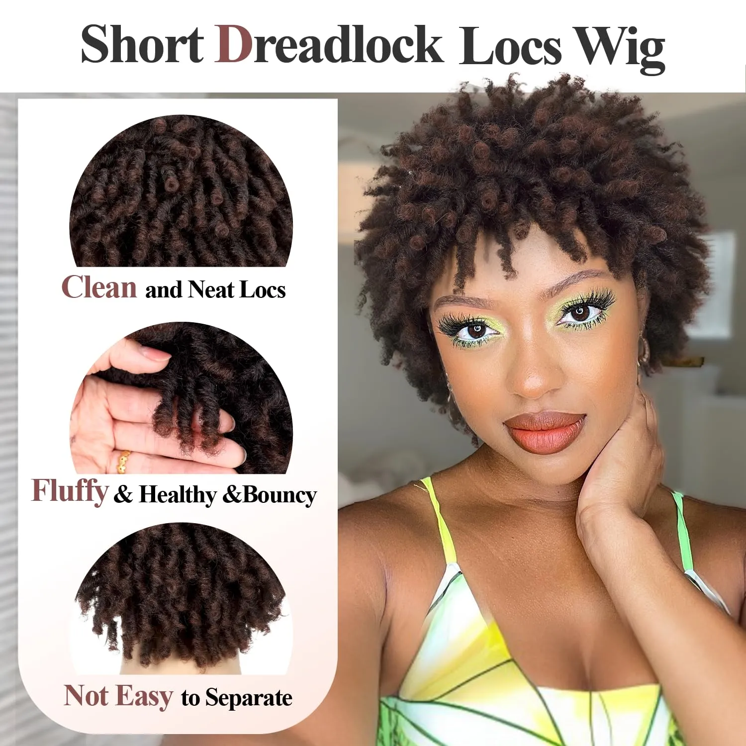 Short Dreadlock Wig Twist Braids Wigs Dreadlock Wig for Black Women and Men Ombre Brown African American Twist Braiding Synthetic Wig 1B 30