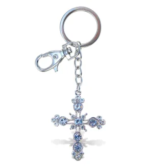 Silver Rhinestone Cross Key Ring