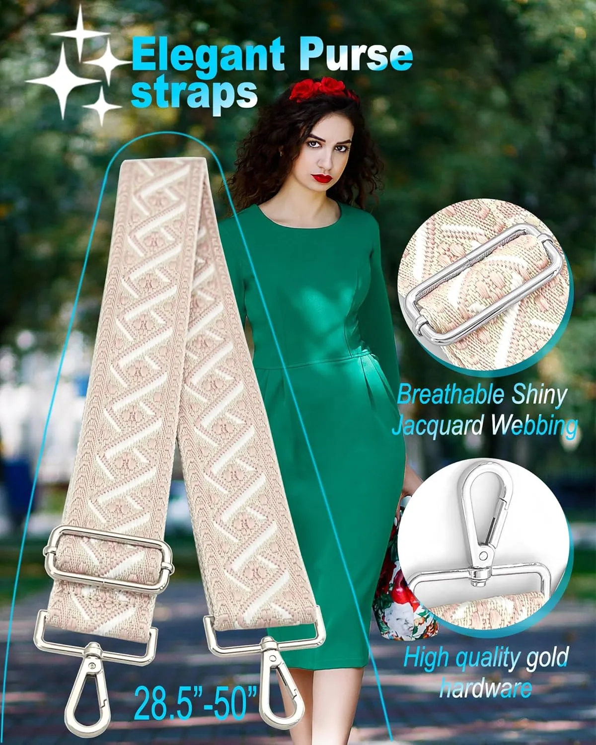 Silvery Purse Straps Replacement Crossbody - Guitar Strap for Purse Crossbody