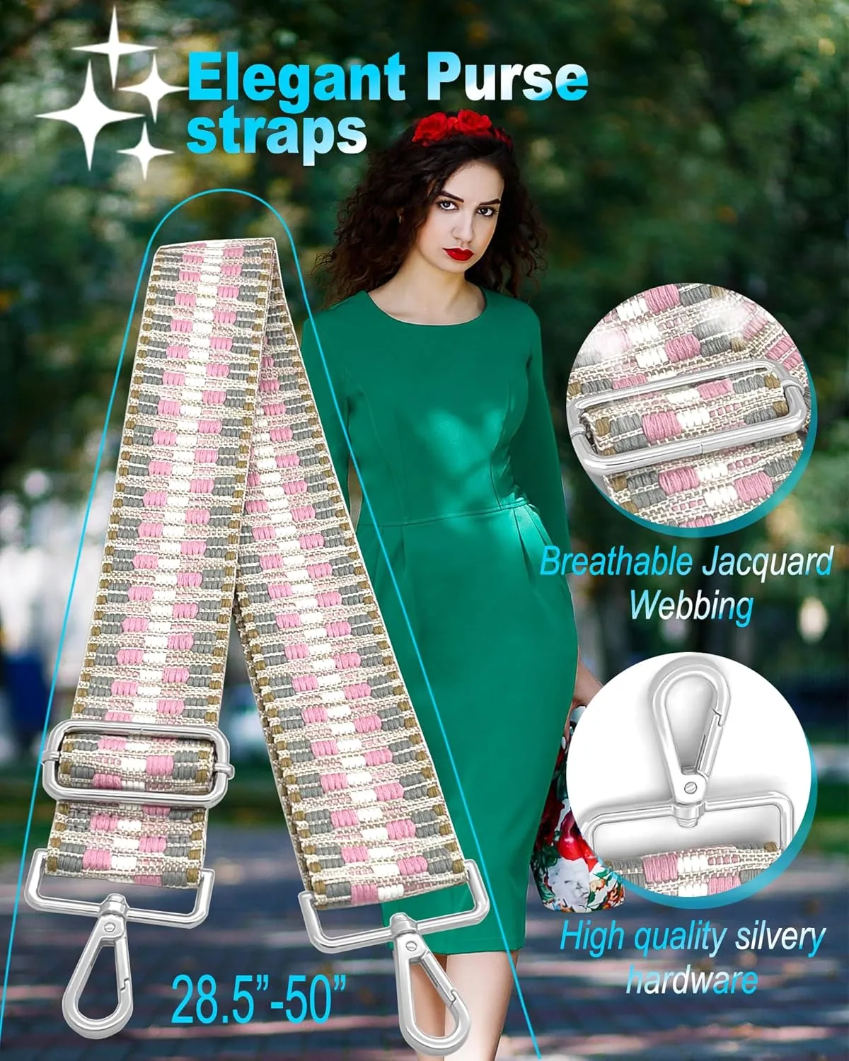 Silvery Purse Straps Replacement Crossbody - Guitar Strap for Purse Crossbody