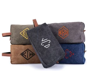 Single Monogrammed Embroidered Toiletry Bag with Initials - 5 Colors & 8 Thread Colors - Personalized Gifts for Men, Custom Dopp Kit - Groomsmen & Best Man Gifts