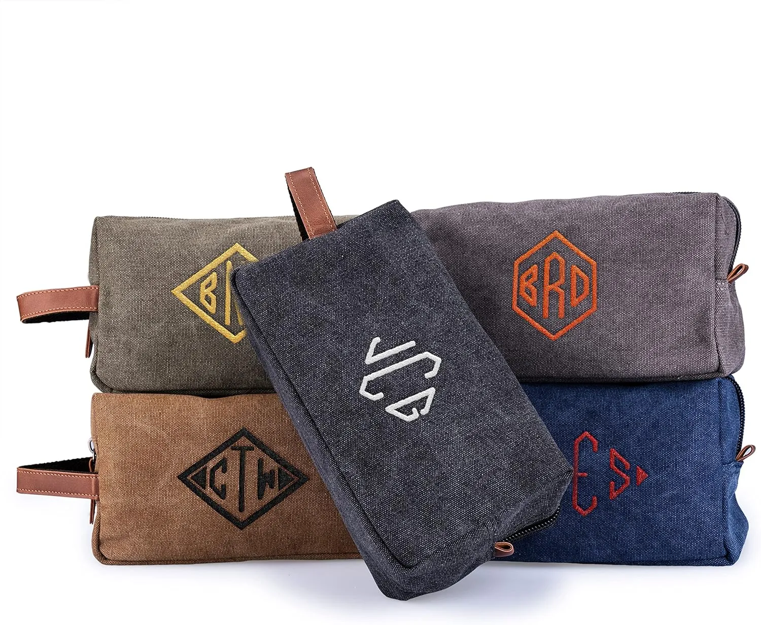 Single Monogrammed Embroidered Toiletry Bag with Initials - 5 Colors & 8 Thread Colors - Personalized Gifts for Men, Custom Dopp Kit - Groomsmen & Best Man Gifts
