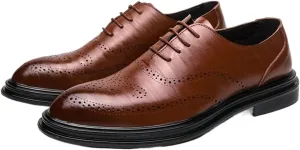 Single Season Dress Shoes for Men Lace Up Brogue Embossed Breathable Shoes Vegan Leather Slip Resistant Rubber Sole Block Heel Non Slip Prom Very Popular Among Young People