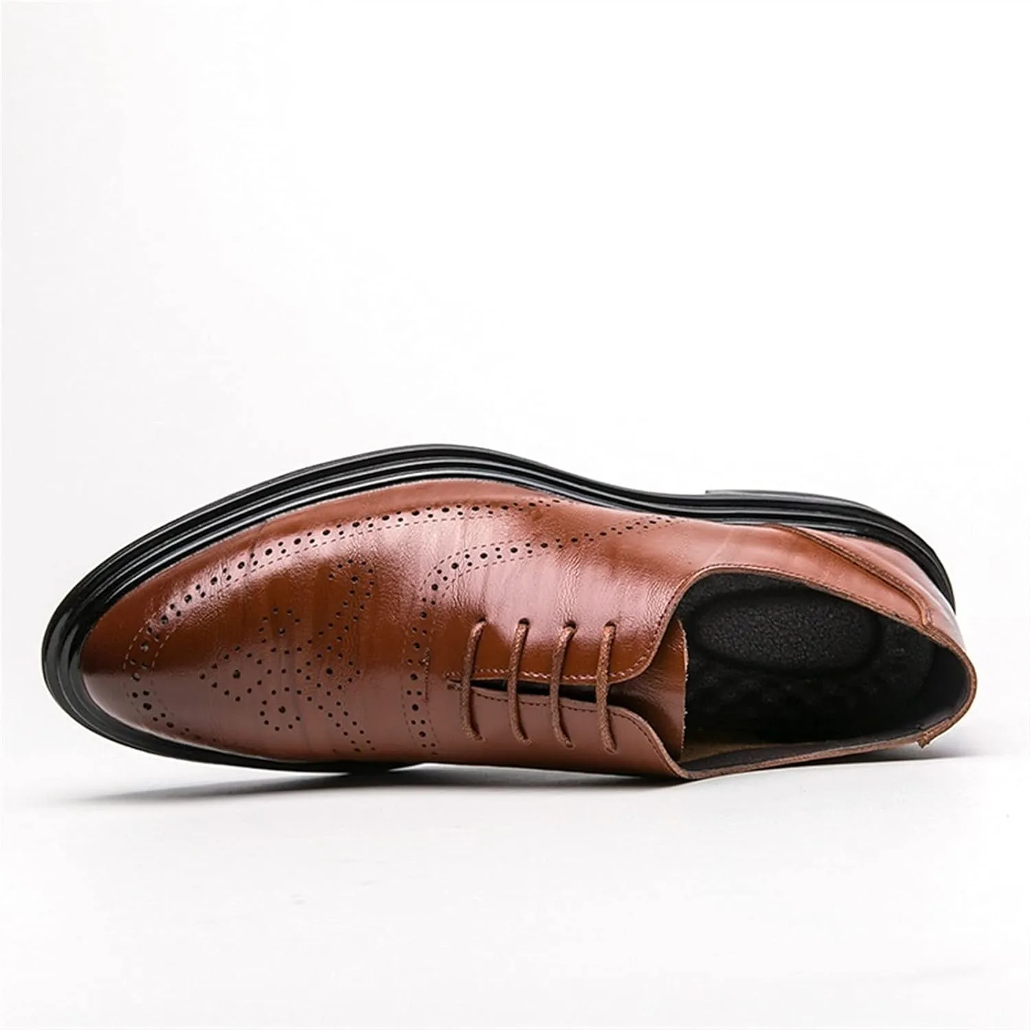 Single Season Dress Shoes for Men Lace Up Brogue Embossed Breathable Shoes Vegan Leather Slip Resistant Rubber Sole Block Heel Non Slip Prom Very Popular Among Young People