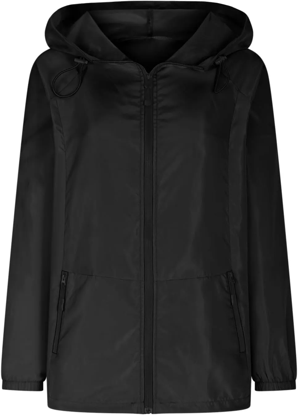 Sinzelimin Women Rain Jacket Lightweight Zip up Long Sleeves Hooded Windbreaker Jackets Raincoat with Pockets and Storage Bag