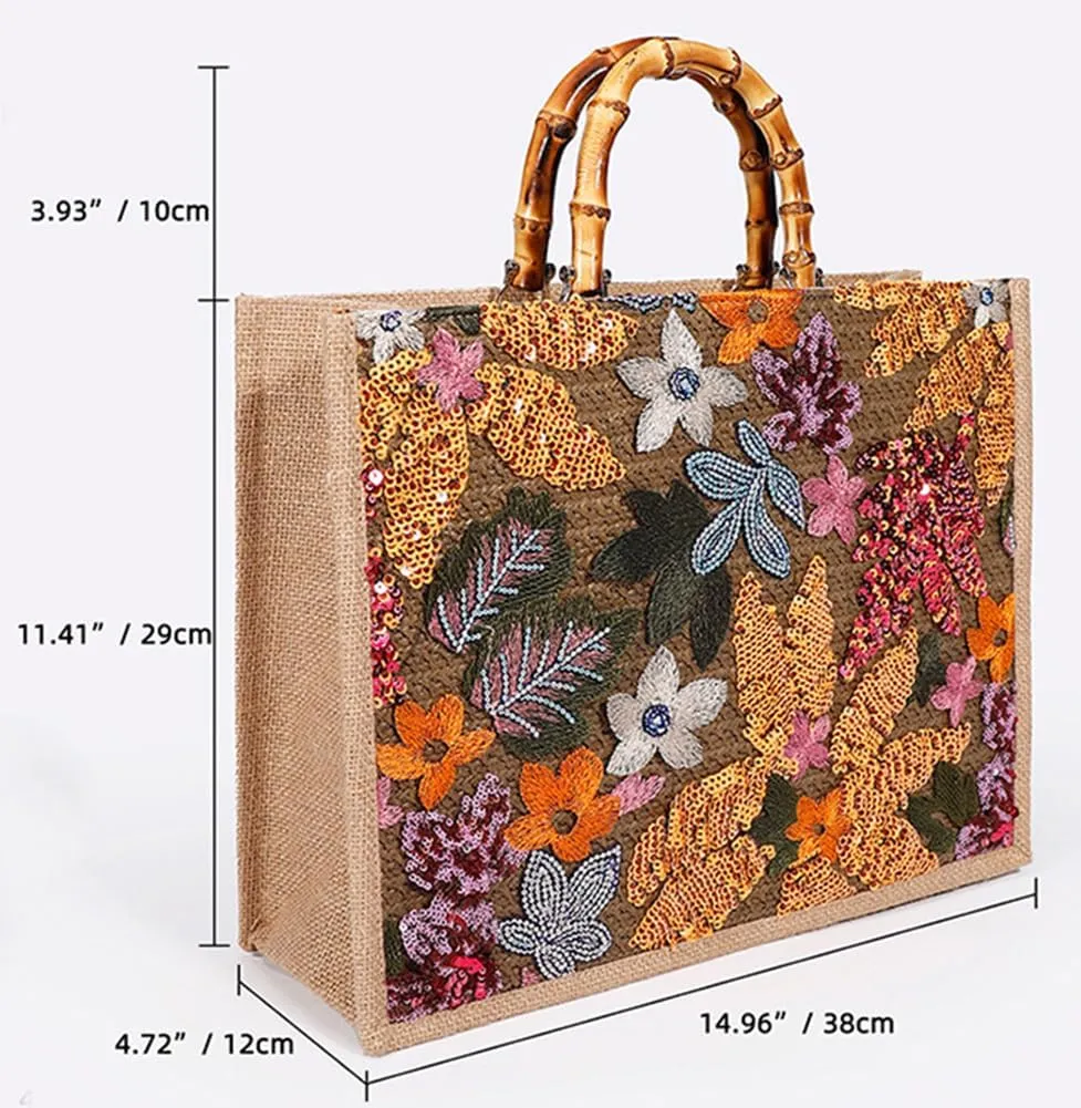 Sister Amy® Elegant Sequin-Embroidered Woven Tote Bag - Stylish Summer Beach Shoulder Handbag for Women's Vacation Essentials