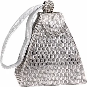 Small Rhinestone Clutch Purse for Womem Sparkly Glitter Triangle Evening Bag Wristlet Handbag