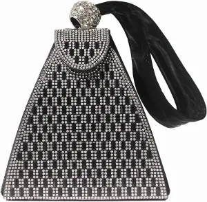 Small Rhinestone Clutch Purse for Womem Sparkly Glitter Triangle Evening Bag Wristlet Handbag