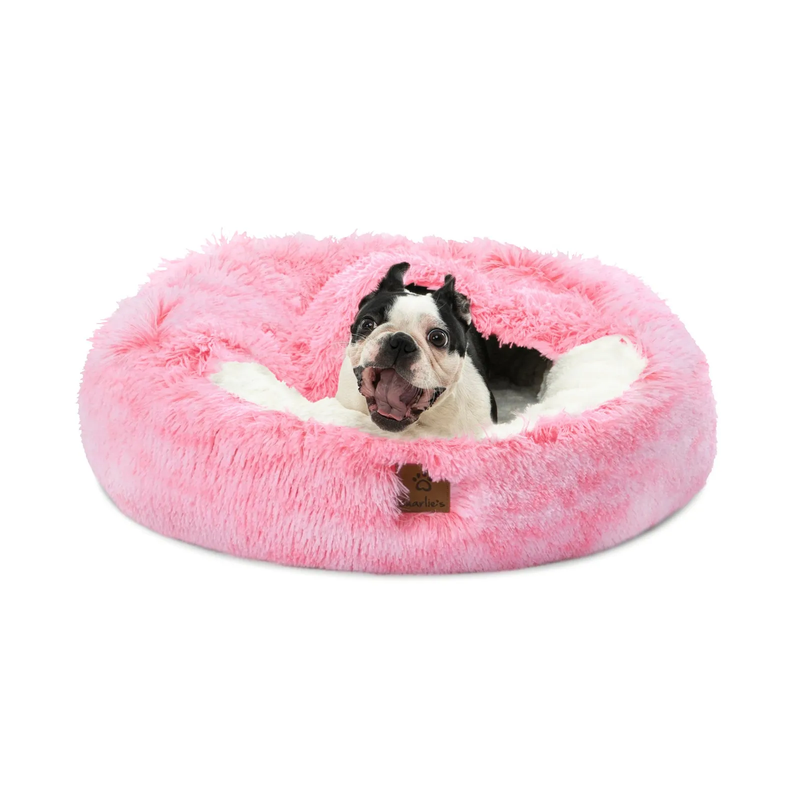 Snookie Hooded Pet Bed in Faux Fur - Ombre Pink