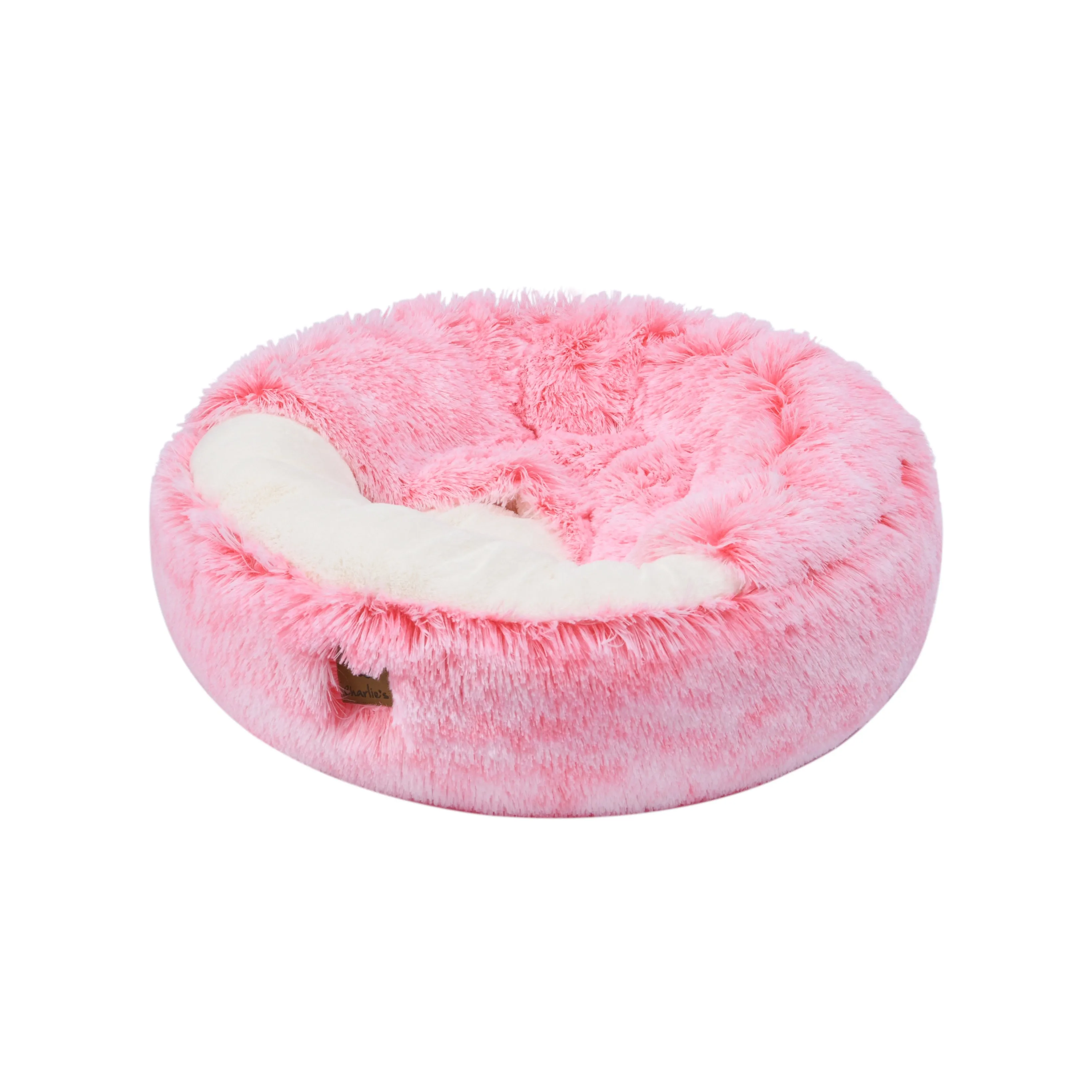 Snookie Hooded Pet Bed in Faux Fur - Ombre Pink