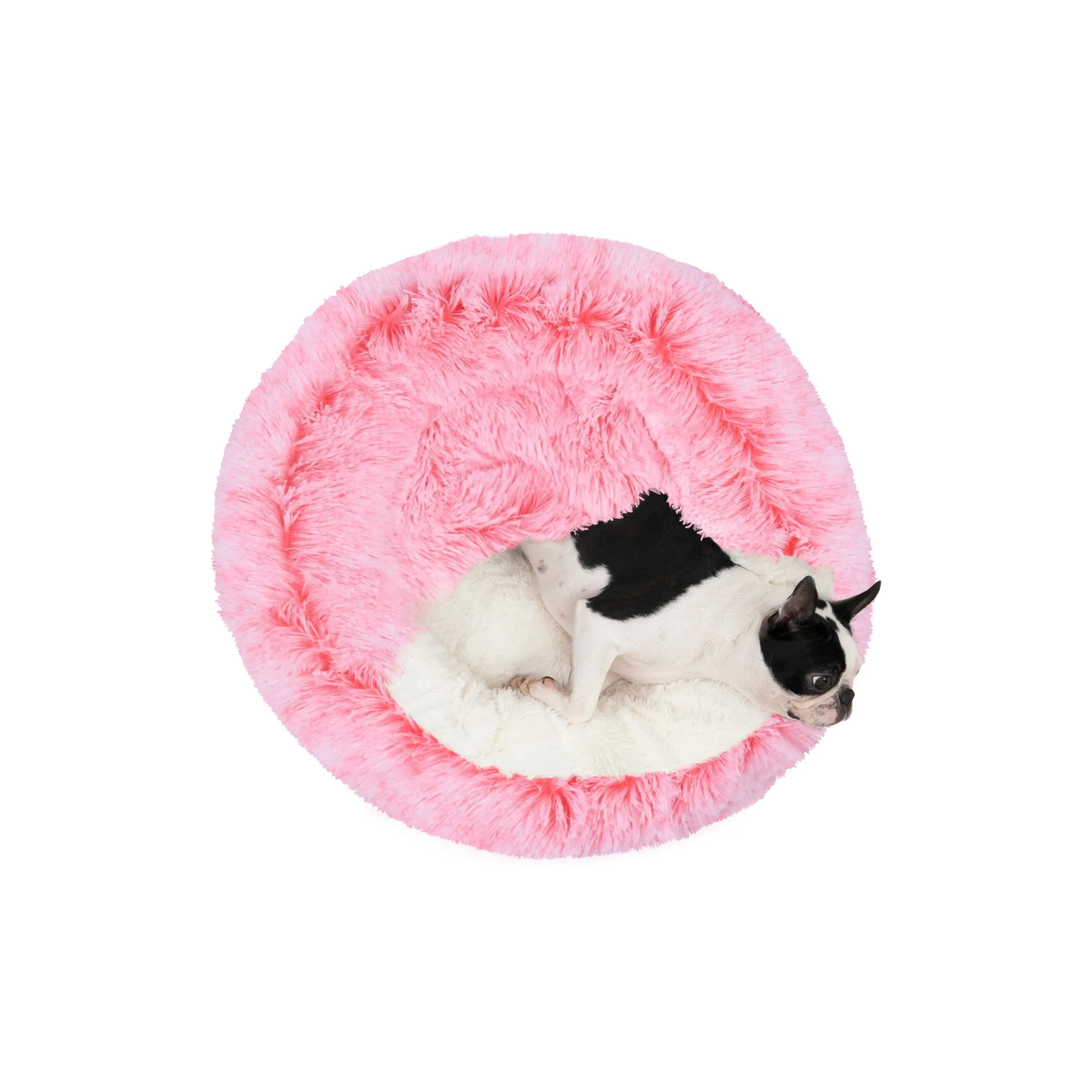 Snookie Hooded Pet Bed in Faux Fur - Ombre Pink